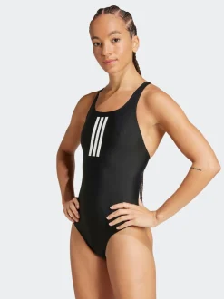 adidas Black 3 Stripe V Back Swimsuit