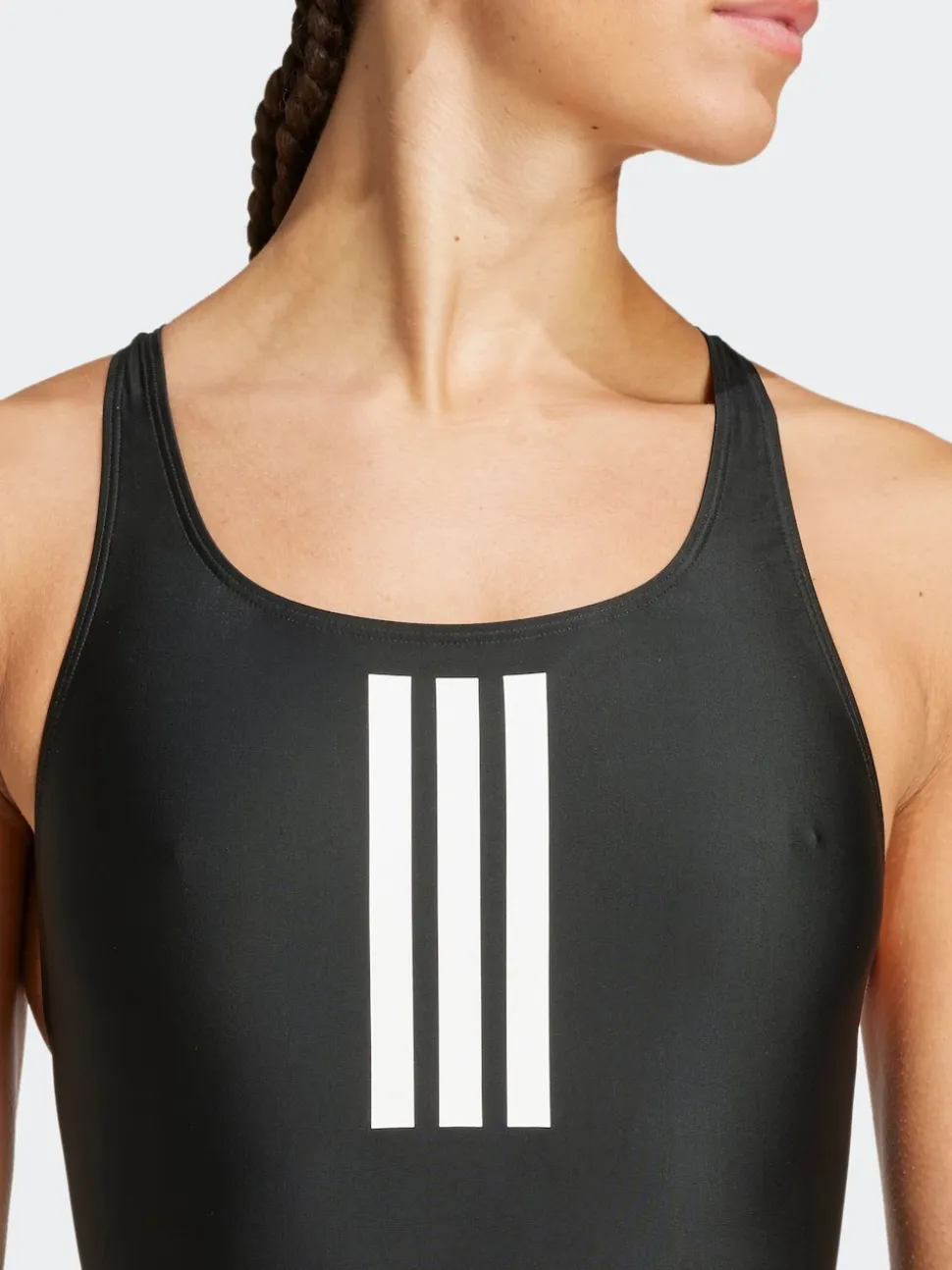 adidas Black 3 Stripe V Back Swimsuit