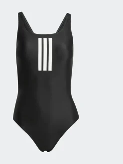 adidas Black 3 Stripe V Back Swimsuit