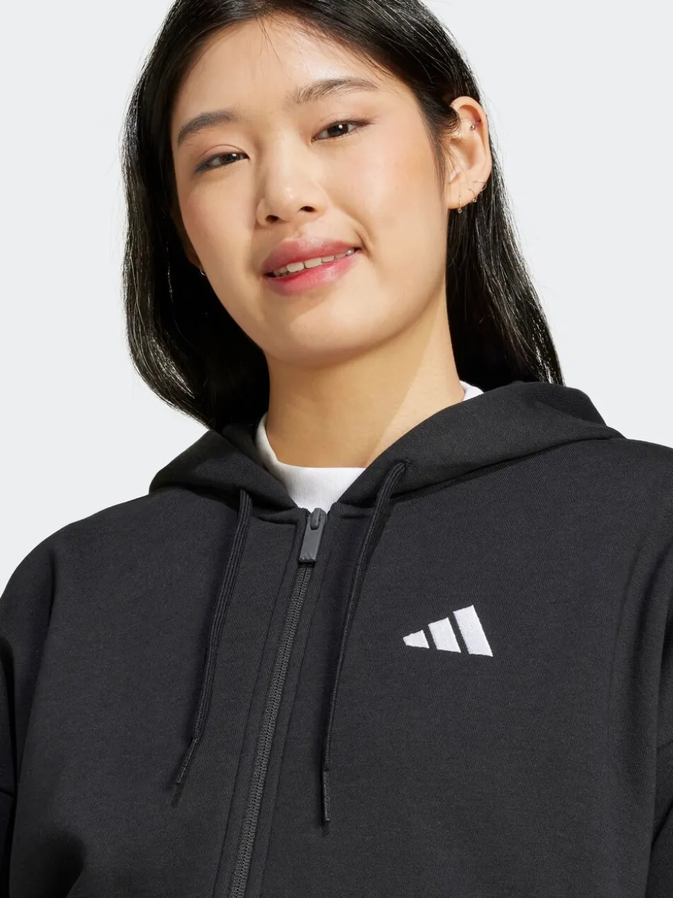 adidas Black Essentials 3-Stripes Full Zip Fleece Hoodie