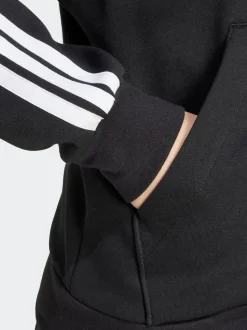 adidas Black Essentials 3-Stripes Full Zip Fleece Hoodie