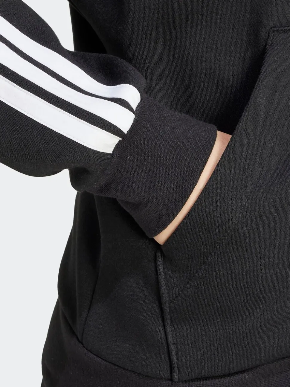 adidas Black Essentials 3-Stripes Full Zip Fleece Hoodie