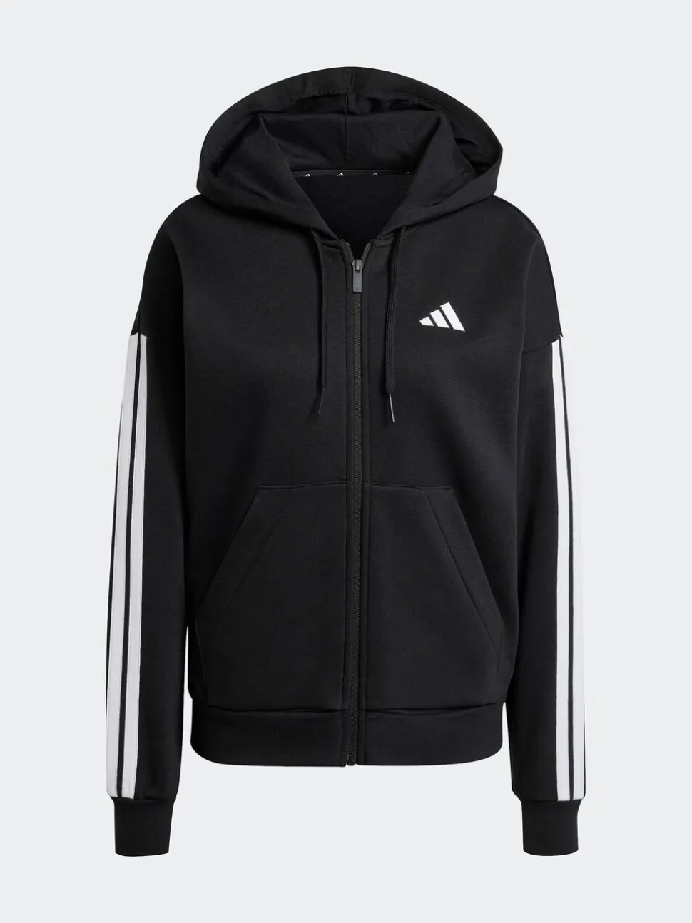 adidas Black Essentials 3-Stripes Full Zip Fleece Hoodie