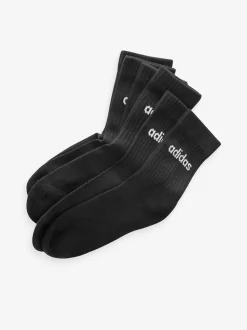 adidas Black Linear Crew Cushioned Socks 3 Pack
