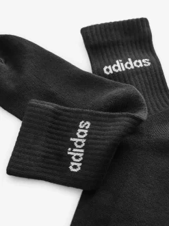 adidas Black Linear Crew Cushioned Socks 3 Pack