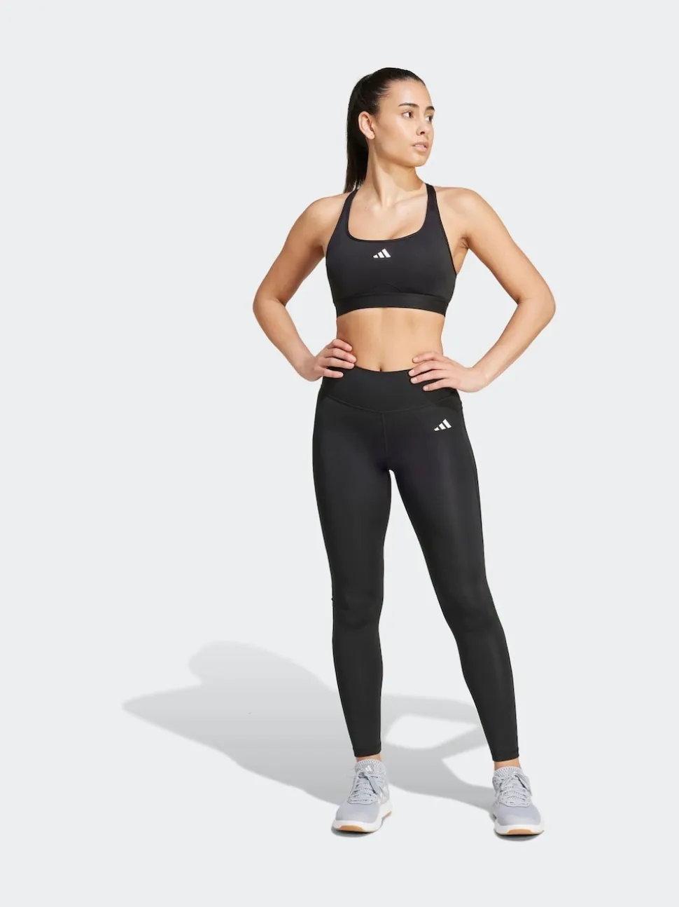 adidas Black Optime Essentials Stash Pocket Full Length Leggings