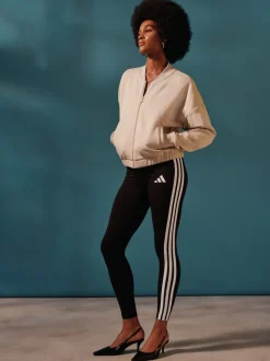 adidas Black White Essentials 3-Stripes Cotton Leggings