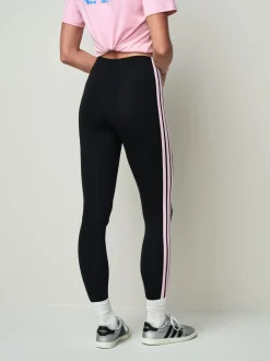 adidas Black/Pink Essentials 3-Stripes Cotton Leggings