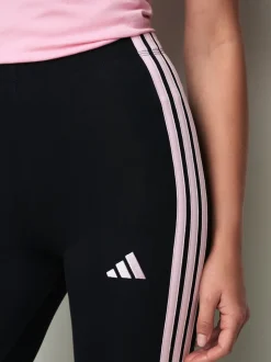 adidas Black/Pink Essentials 3-Stripes Cotton Leggings