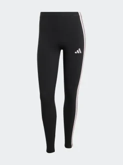 adidas Black/Pink Essentials 3-Stripes Cotton Leggings