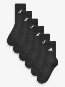 adidas Black/White 6 Pack Cushioned Crew Socks