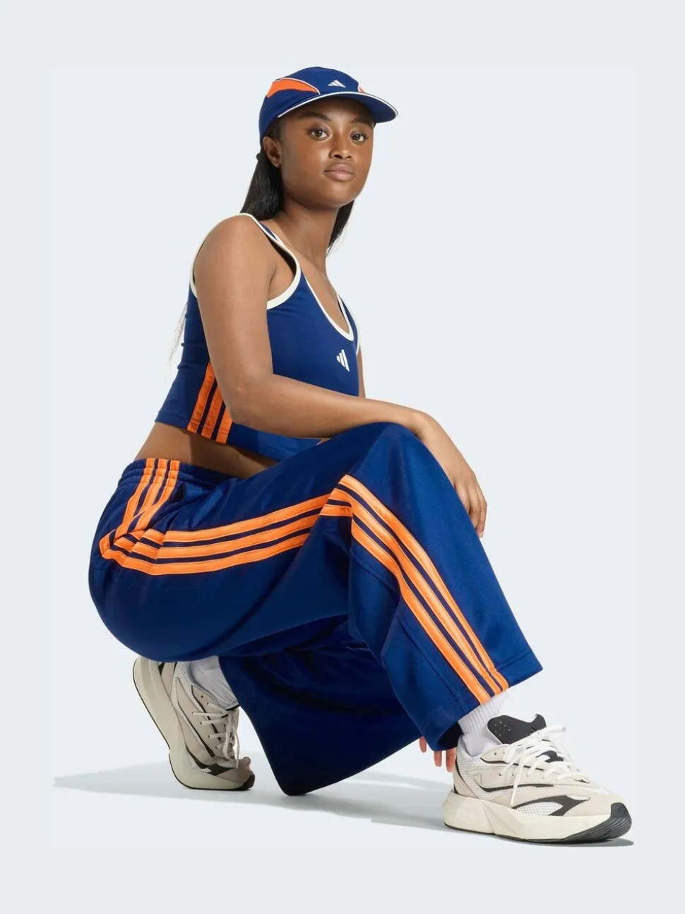 adidas Blue/Orange Stadium Loose Fit 3-Stripes Trackpant Trousers