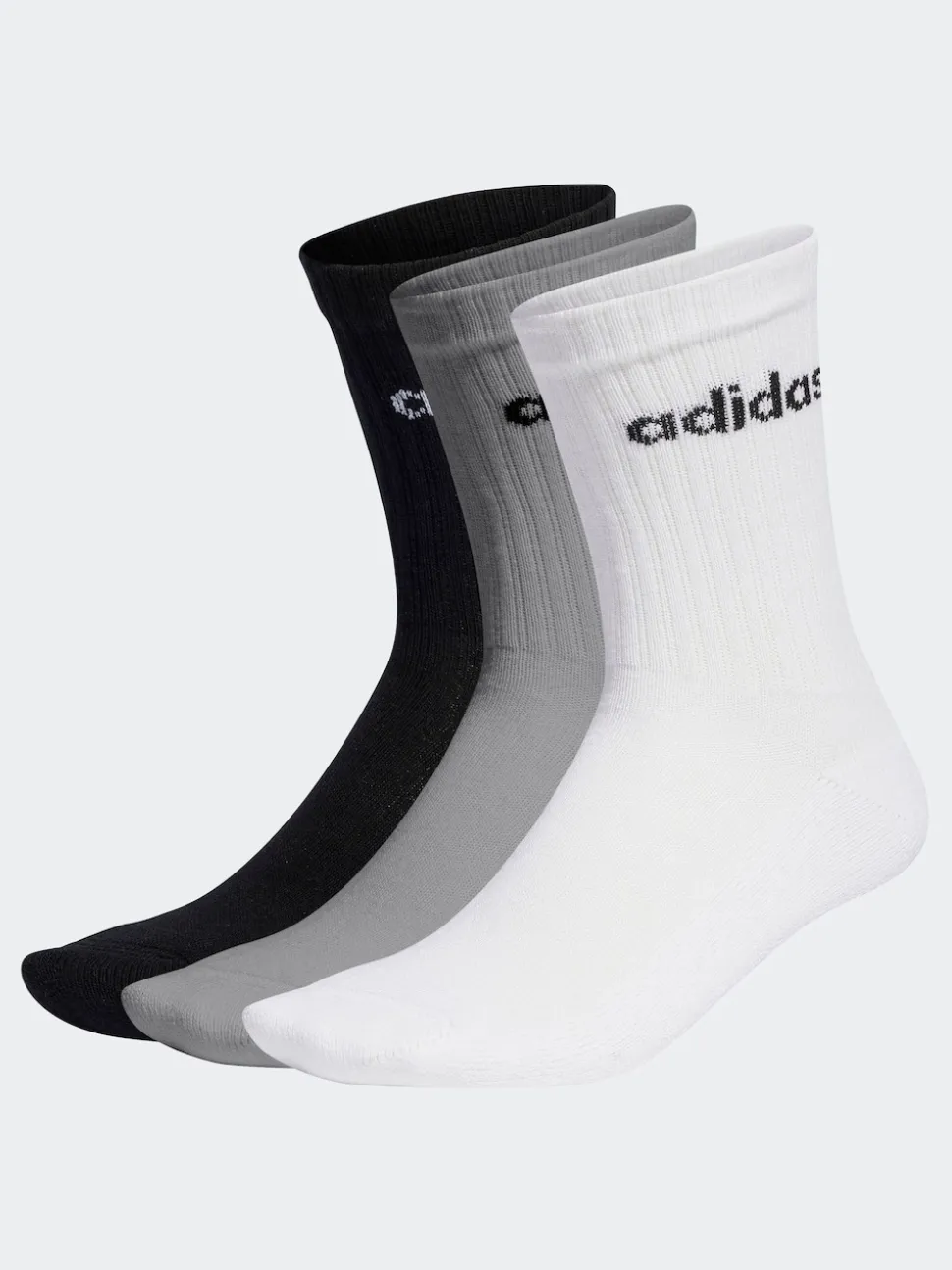 adidas Grey Linear Crew Cushioned Socks 3 Pack