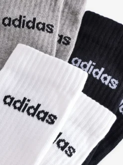 adidas Grey Linear Crew Cushioned Socks 3 Pack
