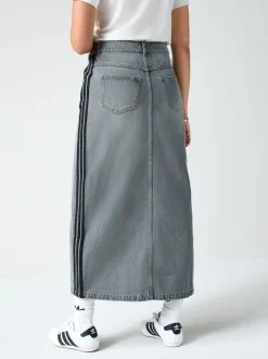 adidas Originals Grey Adicolour 3-Stripes Denim Midi Pencil 100% Cotton Skirt