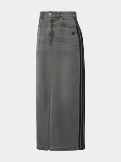 adidas Originals Grey Adicolour 3-Stripes Denim Midi Pencil 100% Cotton Skirt