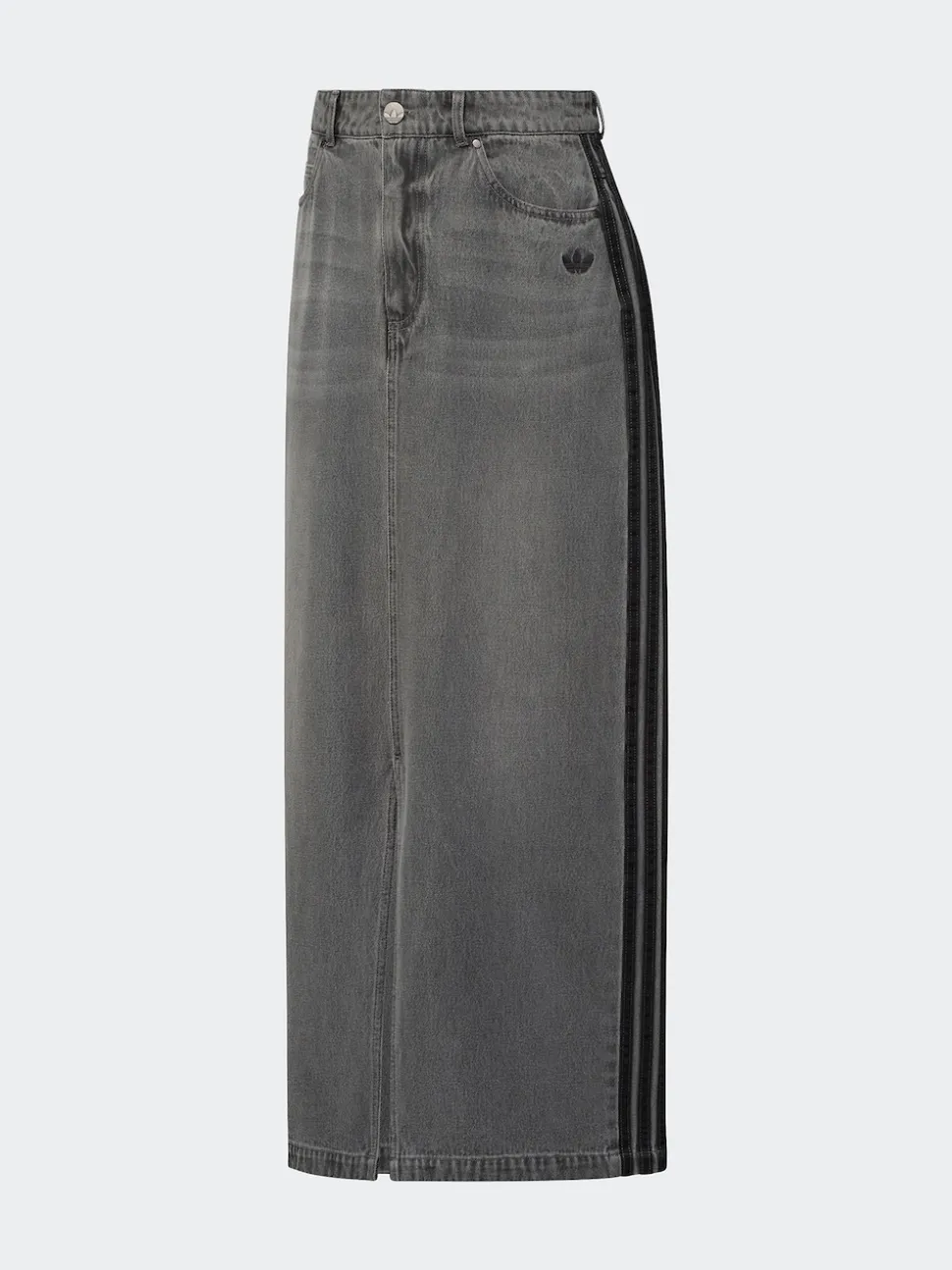 adidas Originals Grey Adicolour 3-Stripes Denim Midi Pencil 100% Cotton Skirt