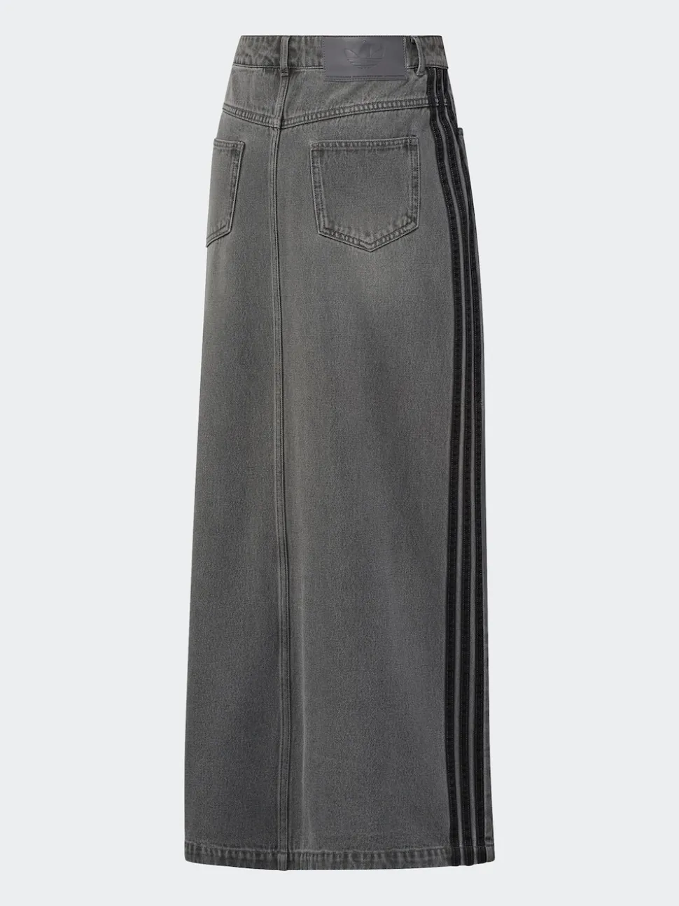 adidas Originals Grey Adicolour 3-Stripes Denim Midi Pencil 100% Cotton Skirt