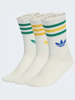 adidas Originals White/Green Crew 3-Stripes Crew Socks 3 Pairs
