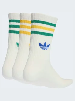adidas Originals White/Green Crew 3-Stripes Crew Socks 3 Pairs
