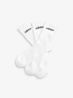 adidas White Linear Crew Cushioned Socks 3 Pack