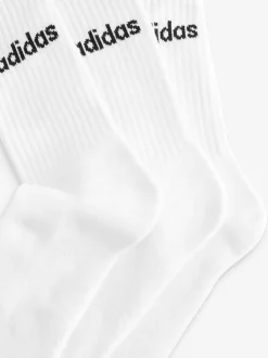 adidas White Linear Crew Cushioned Socks 3 Pack