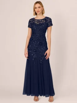 Adrianna Papell Bead Long Dress With Godets