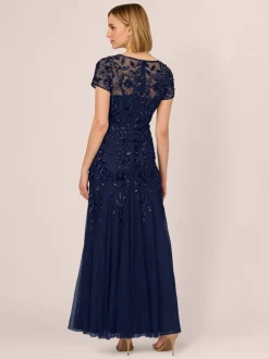 Adrianna Papell Bead Long Dress With Godets