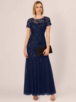 Adrianna Papell Bead Long Dress With Godets