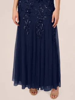 Adrianna Papell Bead Long Dress With Godets