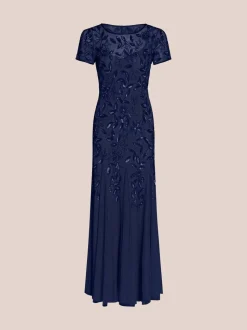 Adrianna Papell Bead Long Dress With Godets