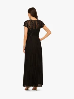 Adrianna Papell Black Bead Pleat Long Dress
