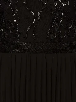 Adrianna Papell Black Bead Pleat Long Dress