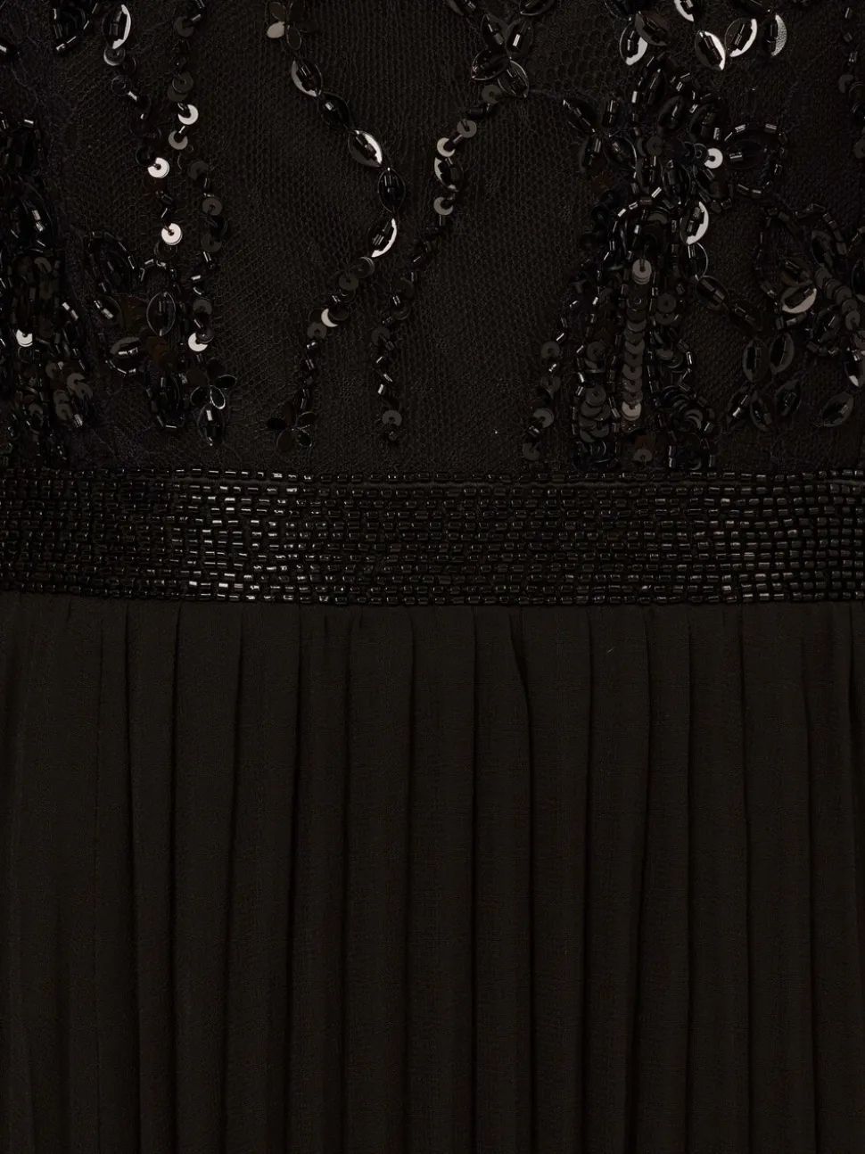 Adrianna Papell Black Bead Pleat Long Dress