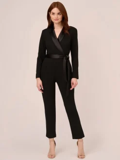 Adrianna Papell Black Crepe Tuxedo Jumpsuit