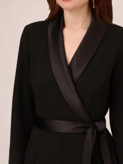 Adrianna Papell Black Crepe Tuxedo Jumpsuit