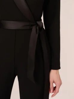 Adrianna Papell Black Crepe Tuxedo Jumpsuit