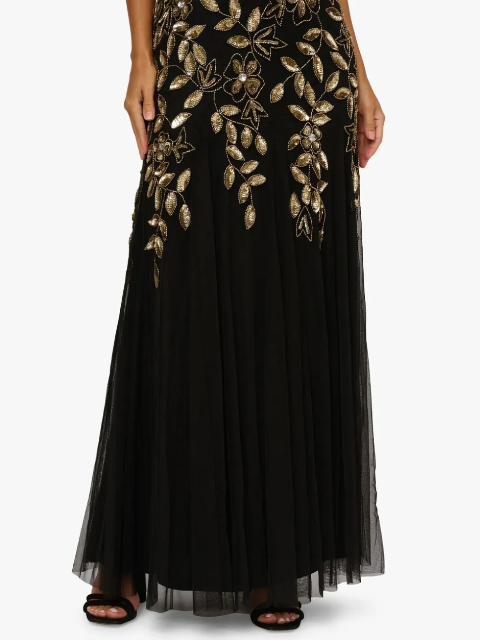 Adrianna Papell Black Halter Bead Godet Dress