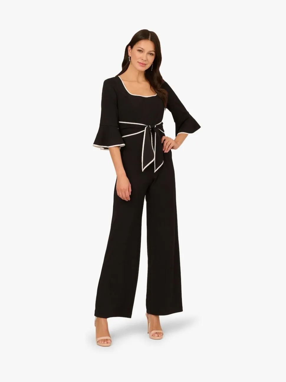Adrianna Papell Black Ruffle Sleeve Jumpsuit