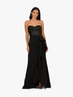 Adrianna Papell Black Strapless Bead Mesh Dress