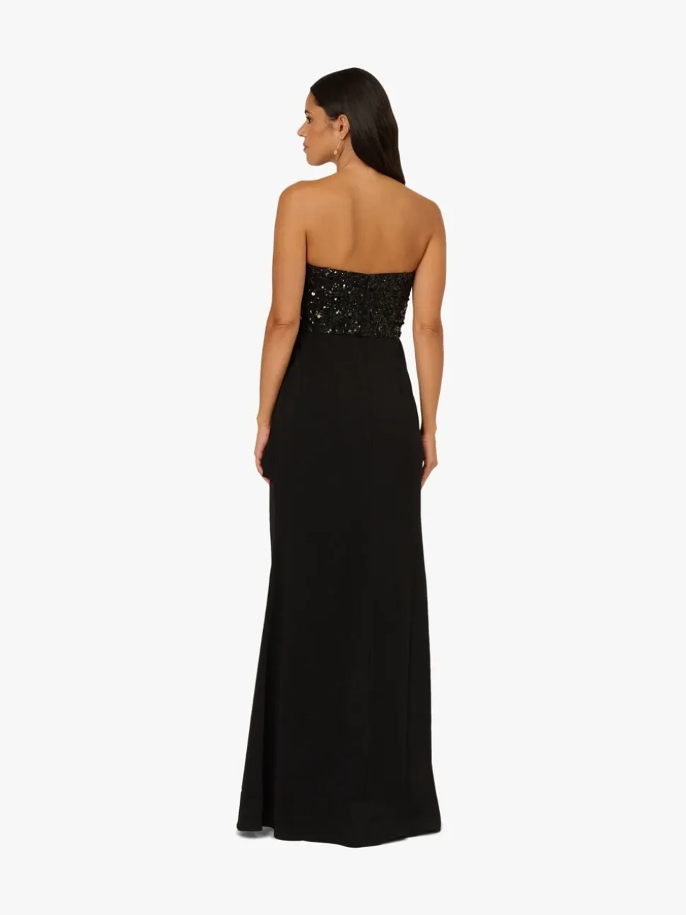 Adrianna Papell Black Strapless Bead Mesh Dress