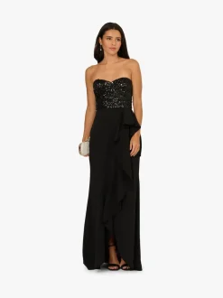 Adrianna Papell Black Strapless Bead Mesh Dress