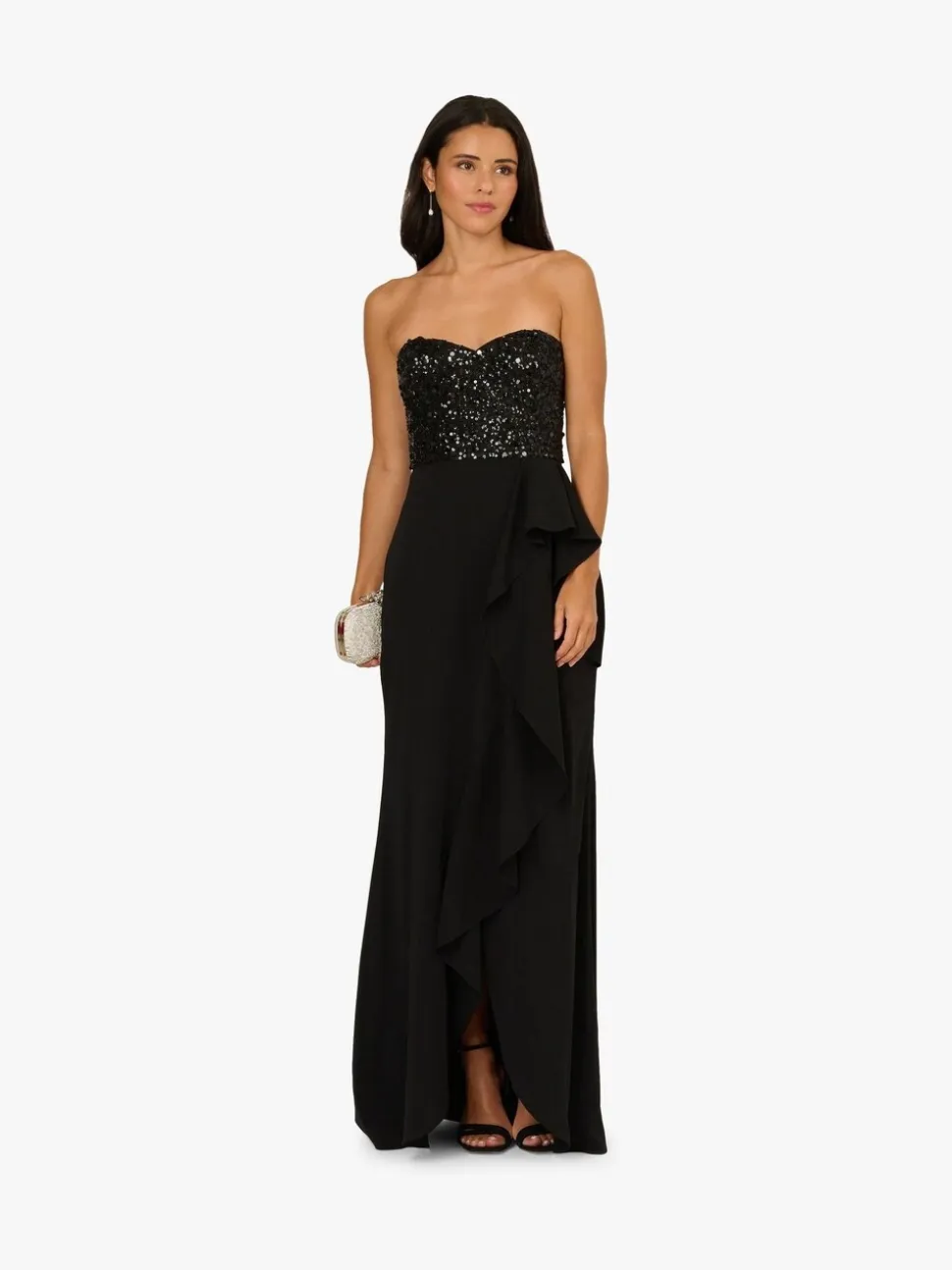 Adrianna Papell Black Strapless Bead Mesh Dress