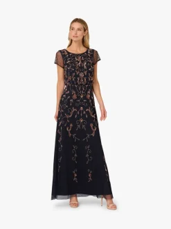 Adrianna Papell Black Studio Beaded Blouson Long Dress