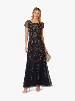 Adrianna Papell Black Studio Beaded Blouson Long Dress