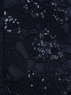 Adrianna Papell Blue Sequin Lace Combo Column Gown