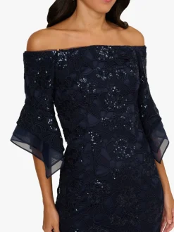 Adrianna Papell Blue Sequin Lace Combo Column Gown