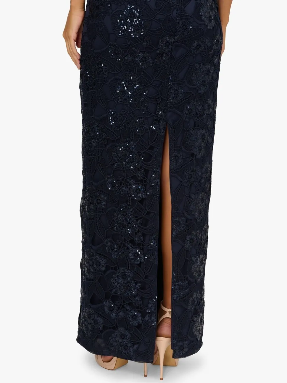 Adrianna Papell Blue Sequin Lace Combo Column Gown