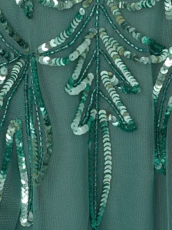 Adrianna Papell Green Studio Beaded Mesh Long Dress