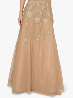Adrianna Papell Natural Strapless Beaded Mesh Dress